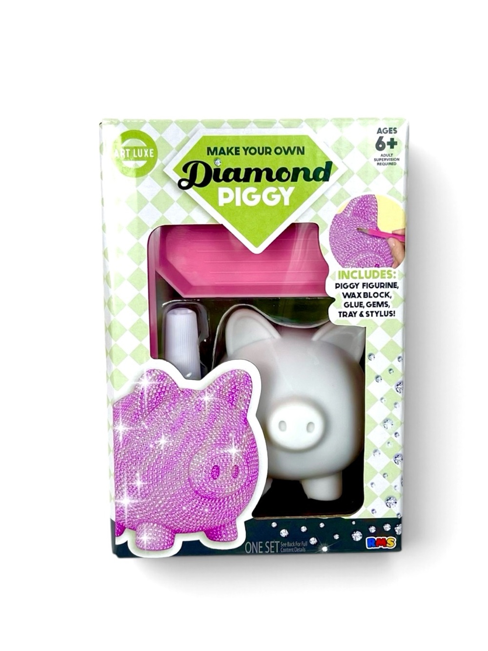 Luxe Make Your Own Diamond Piggy Kit - Pink & White